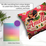 Custom Name Cute Hula Girl Red Tropical Flowers Coconut Seamless Square Filled Cushion Throw Pillow Sofa Bed Home Decor Zip Washable UK Made