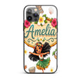Cute Hula Girl Grey Background Tropical Flowers Custom Name Protective Phone Case Mobile Cover Durable Everyday Smartphone Shock Resistant