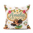Custom Name Hula Girl Grey Background Tropical Flowers Seamless Square Filled Cushion Throw Pillow Sofa Bed Home Decor Zip Washable UK Made