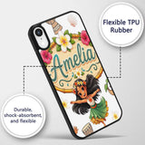 Cute Hula Girl Grey Background Tropical Flowers Custom Name Protective Phone Case Mobile Cover Durable Everyday Smartphone Shock Resistant