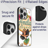 Cute Hula Girl Grey Background Tropical Flowers Custom Name Protective Phone Case Mobile Cover Durable Everyday Smartphone Shock Resistant