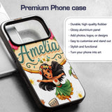 Cute Hula Girl Grey Background Tropical Flowers Custom Name Protective Phone Case Mobile Cover Durable Everyday Smartphone Shock Resistant