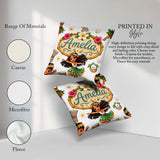 Custom Name Hula Girl Grey Background Tropical Flowers Seamless Square Filled Cushion Throw Pillow Sofa Bed Home Decor Zip Washable UK Made