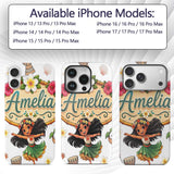Cute Hula Girl Grey Background Tropical Flowers Custom Name Protective Phone Case Mobile Cover Durable Everyday Smartphone Shock Resistant