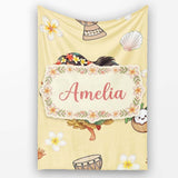 Cute Hula Girl Yellow Background Tropical Flowers Coconut Seamless  Personalised Custom Name Super Soft Fleece Blanket Bed Sofa Throw