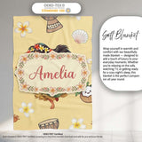 Cute Hula Girl Yellow Background Tropical Flowers Coconut Seamless  Personalised Custom Name Super Soft Fleece Blanket Bed Sofa Throw