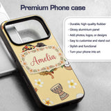 Cute Hula Girl Yellow Background Tropical Flowers Custom Name Protective Phone Case Mobile Cover Durable Everyday Smartphone Shock Resistant