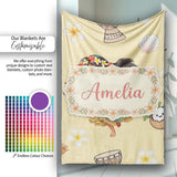 Cute Hula Girl Yellow Background Tropical Flowers Coconut Seamless  Personalised Custom Name Super Soft Fleece Blanket Bed Sofa Throw