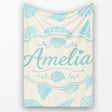 Cute Sea Shells Blue Beige Minimal Seamless Pattern Name Unique Gift  Personalised Custom Name Super Soft Fleece Blanket Bed Sofa Throw
