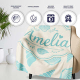 Cute Sea Shells Blue Beige Minimal Seamless Pattern Name Unique Gift  Personalised Custom Name Super Soft Fleece Blanket Bed Sofa Throw