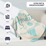Cute Sea Shells Blue Beige Minimal Seamless Pattern Name Unique Gift  Personalised Custom Name Super Soft Fleece Blanket Bed Sofa Throw