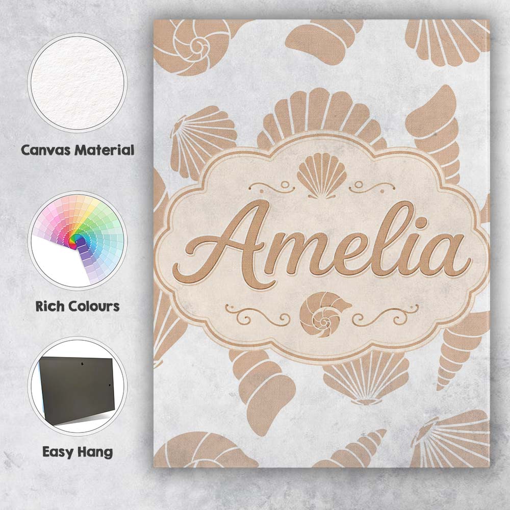 Personalised Name Cute Sea Shells Neutral Custom  Unique Gift Idea Elegant Feature Canvas Wall Art Print Decor Picture Ready to Hang