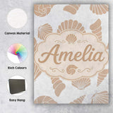 Personalised Name Cute Sea Shells Neutral Custom  Unique Gift Idea Elegant Feature Canvas Wall Art Print Decor Picture Ready to Hang