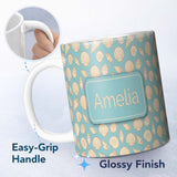 Personalized Custom Name Minimal Sea Shells Blue Background Seamless Pattern Name Cute 11oz Ceramic Coffee Tea Mug White Large Handle