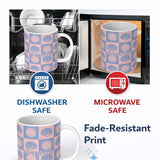 Personalized Custom Name Boho Sun And Shells Checkerboard Blue Pink Seamless Pattern Name 11oz Ceramic Coffee Tea Mug White Large Handle