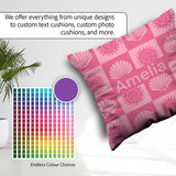 Custom Name Boho Sun And Shells Pink Seamless Pattern Name Cute Square Filled Cushion Throw Pillow Sofa Bed Home Decor Zip Washable UK Made