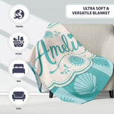 Boho Sun And Shells Checkerboard Teal Seamless Pattern Name Cute  Personalised Custom Name Super Soft Fleece Blanket Bed Sofa Throw
