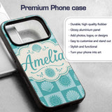 Boho Sun And Shells Checkerboard Teal Seamless Custom Name Protective Phone Case Mobile Cover Durable Everyday Smartphone Shock Resistant