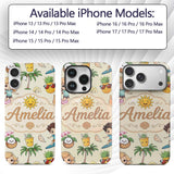 Cute Summer Beach Kids Surfing Sun Pineapple Dog Custom Name Protective Phone Case Mobile Cover Durable Everyday Smartphone Shock Resistant