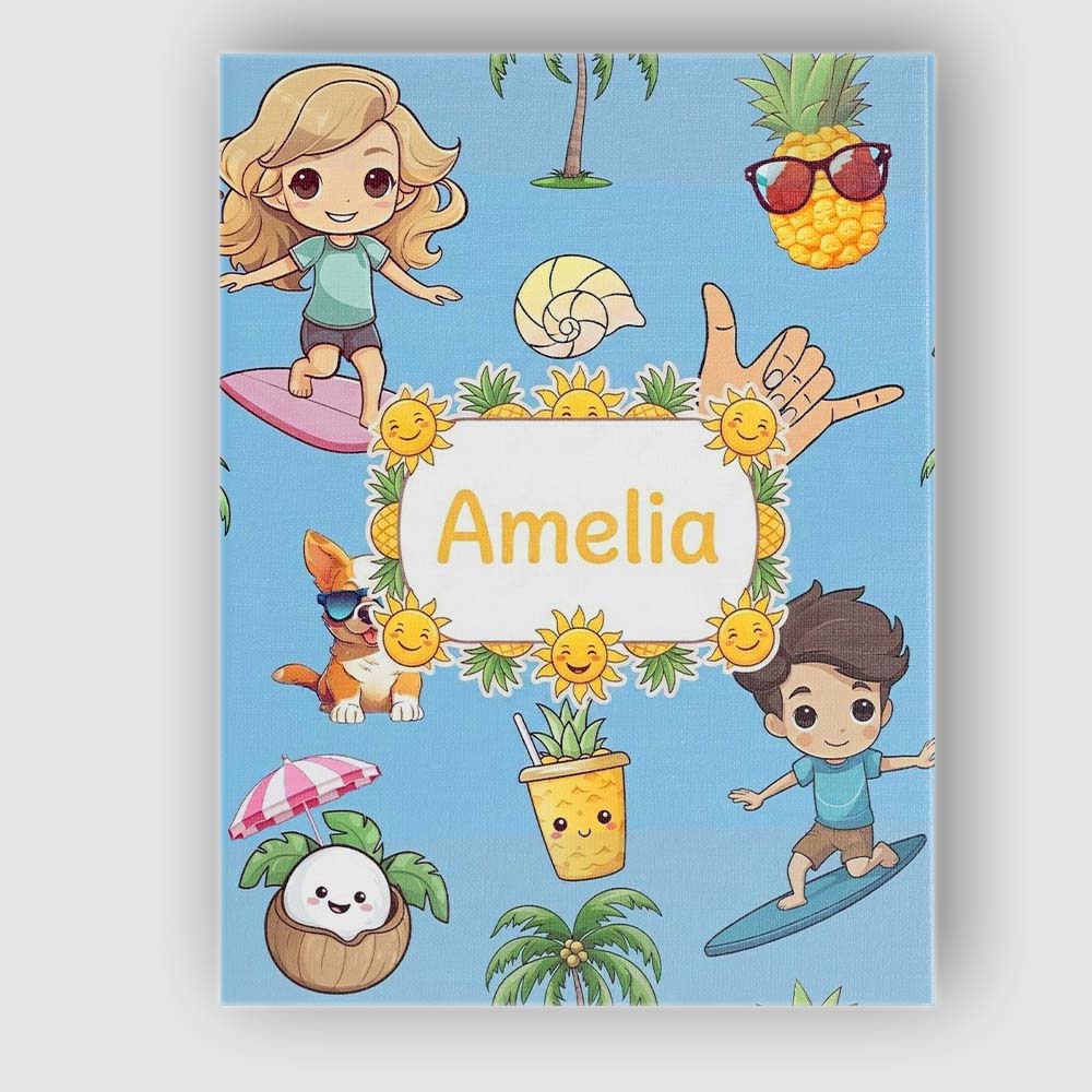 Personalised Name Cute Summer Beach Kids Custom  Unique Gift Idea Elegant Feature Canvas Wall Art Print Decor Picture Ready to Hang