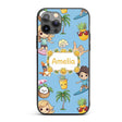 Cute Summer Beach Kids Surfing Sun Pineapple Dog Custom Name Protective Phone Case Mobile Cover Durable Everyday Smartphone Shock Resistant