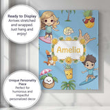 Personalised Name Cute Summer Beach Kids Custom  Unique Gift Idea Elegant Feature Canvas Wall Art Print Decor Picture Ready to Hang
