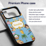 Cute Summer Beach Kids Surfing Sun Pineapple Dog Custom Name Protective Phone Case Mobile Cover Durable Everyday Smartphone Shock Resistant