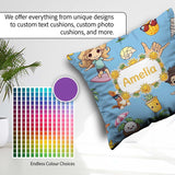 Custom Name Cute Summer Beach Kids Surfing Sun Dog Blue Seamless Square Filled Cushion Throw Pillow Sofa Bed Home Decor Zip Washable UK Made