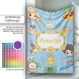 Cute Summer Beach Kids Surfing Sun Pineapple Dog Blue Seamless  Personalised Custom Name Super Soft Fleece Blanket Bed Sofa Throw