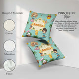 Custom Name Cute Summer Beach Kids Surfing Sun Dog Teal Seamless Square Filled Cushion Throw Pillow Sofa Bed Home Decor Zip Washable UK Made