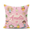 Custom Name Cute Summer Beach Kids Surfing Sun Dog Pink Seamless Square Filled Cushion Throw Pillow Sofa Bed Home Decor Zip Washable UK Made