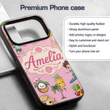 Cute Summer Beach Kids Surfing Sun Pineapple Dog Custom Name Protective Phone Case Mobile Cover Durable Everyday Smartphone Shock Resistant