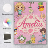Personalised Name Cute Summer Beach Kids Custom  Unique Gift Idea Elegant Feature Canvas Wall Art Print Decor Picture Ready to Hang