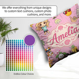 Custom Name Cute Summer Beach Kids Surfing Sun Dog Pink Seamless Square Filled Cushion Throw Pillow Sofa Bed Home Decor Zip Washable UK Made