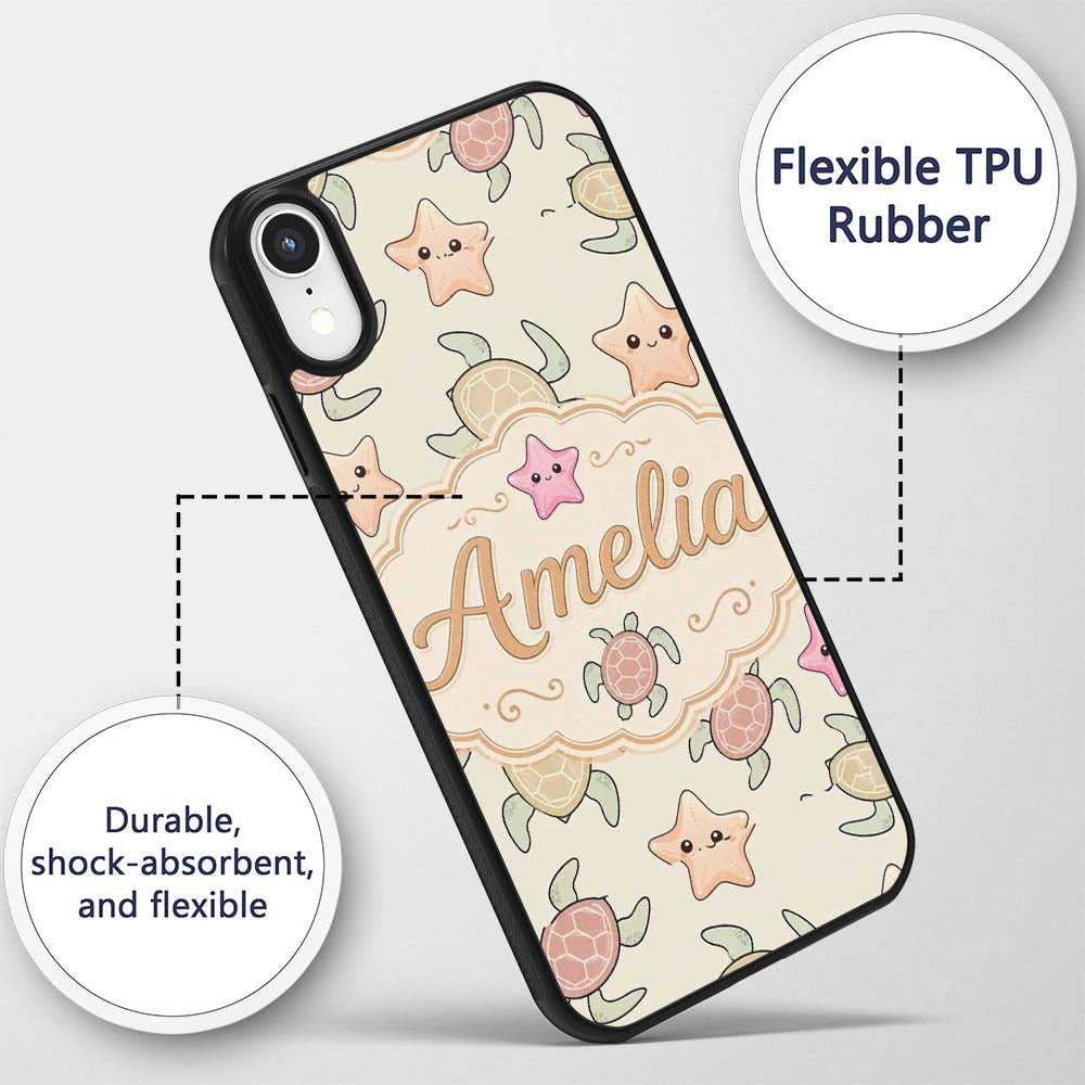 Cute Sea Turtles And Starfish Printed Design Custom Name Protective Phone Case Mobile Cover Durable Everyday Smartphone Shock Resistant