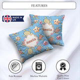 Custom Name Sea Turtles And Starfish Blue Ocean Seamless Pattern Square Filled Cushion Throw Pillow Sofa Bed Home Decor Zip Washable UK Made