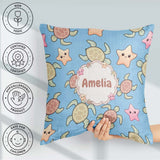 Custom Name Sea Turtles And Starfish Blue Ocean Seamless Pattern Square Filled Cushion Throw Pillow Sofa Bed Home Decor Zip Washable UK Made