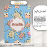 Cute Sea Turtles And Starfish Kawaii Blue Ocean Seamless Pattern  Personalised Custom Name Super Soft Fleece Blanket Bed Sofa Throw