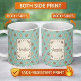 Personalized Custom Name Cute Sea Turtles And Starfish Kawaii Teal Seamless Pattern Name 11oz Ceramic Coffee Tea Mug White Large Handle