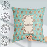 Custom Name Sea Turtles And Starfish Teal Seamless Pattern Name Square Filled Cushion Throw Pillow Sofa Bed Home Decor Zip Washable UK Made