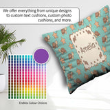 Custom Name Sea Turtles And Starfish Teal Seamless Pattern Name Square Filled Cushion Throw Pillow Sofa Bed Home Decor Zip Washable UK Made