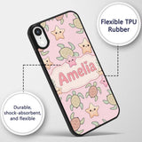 Cute Sea Turtles And Starfish Kawaii Pink Ocean Custom Name Protective Phone Case Mobile Cover Durable Everyday Smartphone Shock Resistant