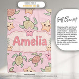 Cute Sea Turtles And Starfish Kawaii Pink Ocean Seamless Pattern  Personalised Custom Name Super Soft Fleece Blanket Bed Sofa Throw