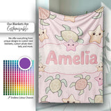 Cute Sea Turtles And Starfish Kawaii Pink Ocean Seamless Pattern  Personalised Custom Name Super Soft Fleece Blanket Bed Sofa Throw