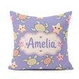 Custom Name Sea Turtles And Starfish Kawaii Purple Ocean Pattern Square Filled Cushion Throw Pillow Sofa Bed Home Decor Zip Washable UK Made