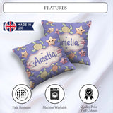 Custom Name Sea Turtles And Starfish Kawaii Purple Ocean Pattern Square Filled Cushion Throw Pillow Sofa Bed Home Decor Zip Washable UK Made