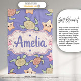 Cute Sea Turtles And Starfish Kawaii Purple Ocean Seamless Pattern  Personalised Custom Name Super Soft Fleece Blanket Bed Sofa Throw