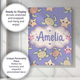 Personalised Name Cute Sea Turtles And Custom  Modern Room Accent Elegant Feature Canvas Wall Art Print Decor Picture Ready to Hang