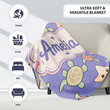 Cute Sea Turtles And Starfish Kawaii Purple Ocean Seamless Pattern  Personalised Custom Name Super Soft Fleece Blanket Bed Sofa Throw