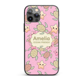 Cute Sea Turtles And Starfish Kawaii Soft Pink Custom Name Protective Phone Case Mobile Cover Durable Everyday Smartphone Shock Resistant